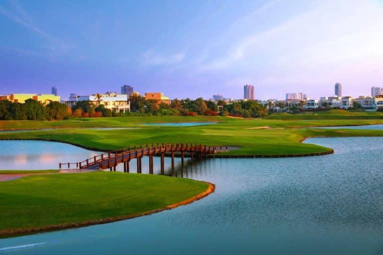 Address Montgomerie Golf Club - Lush fairways and plenty of water.